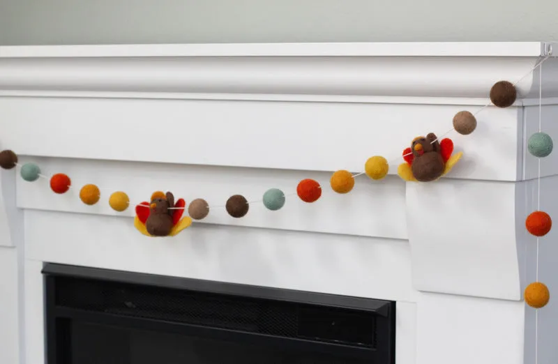 Thanksgiving Turkey Garland- Teal, Orange, Gold