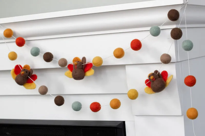 Thanksgiving Turkey Garland- Teal, Orange, Gold