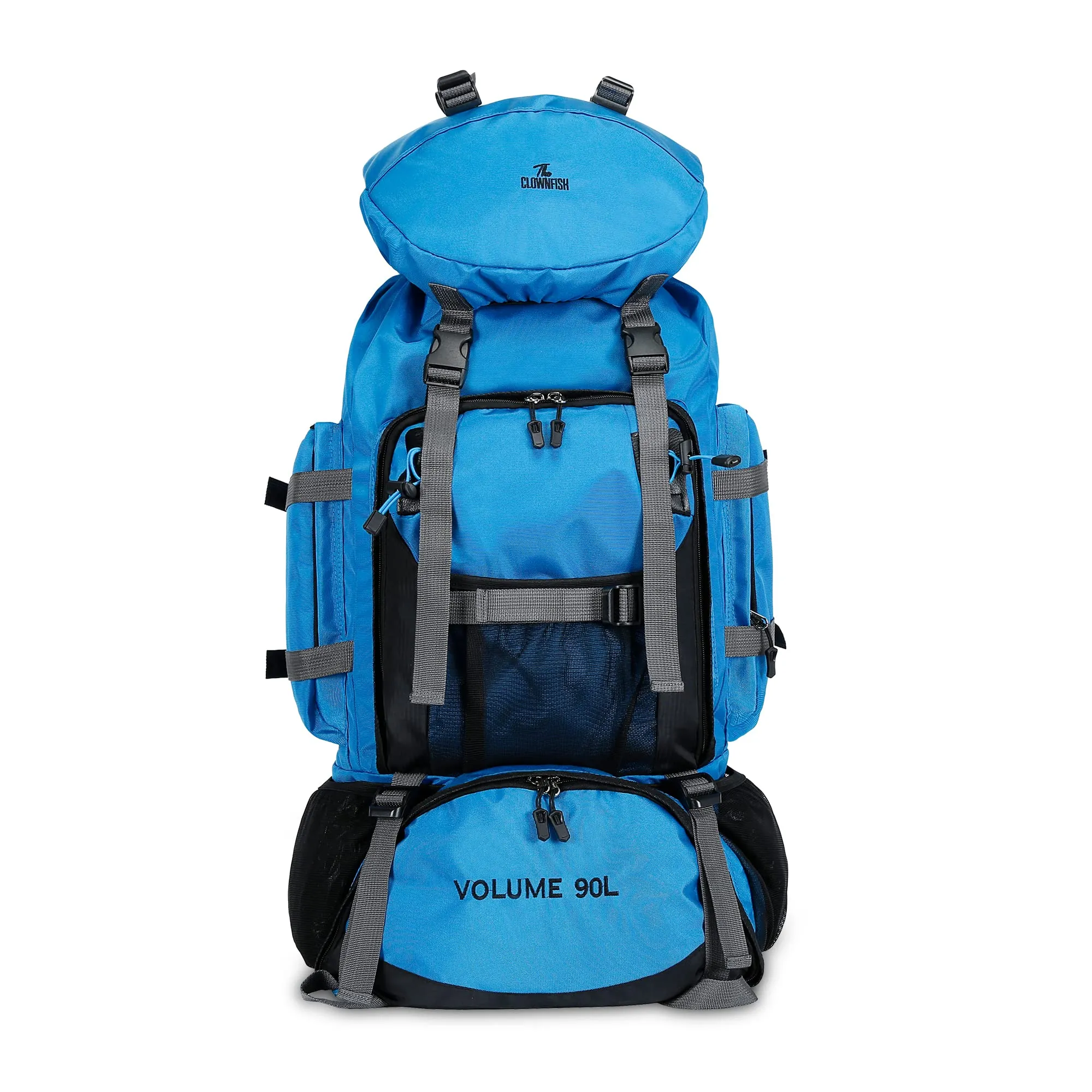 THE CLOWNFISH Summit Seeker 90 Litres Polyester Travel Backpack for Mountaineering Outdoor Sport Camp Hiking Trekking Bag Camping Rucksack Bagpack Bags (Sky Blue)