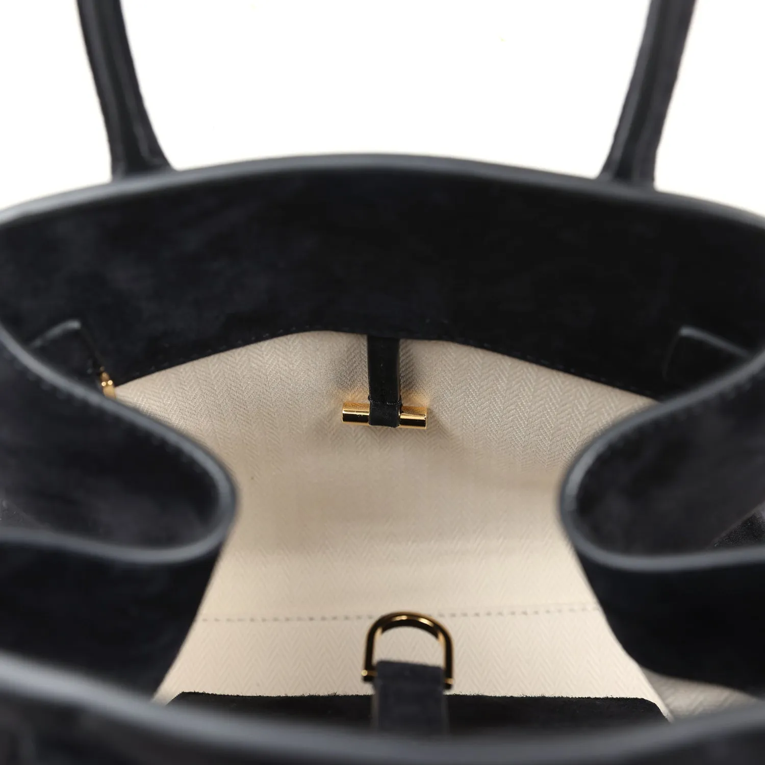 The Row Soft Margaux 10 Bag Black Suede Gold Hardware