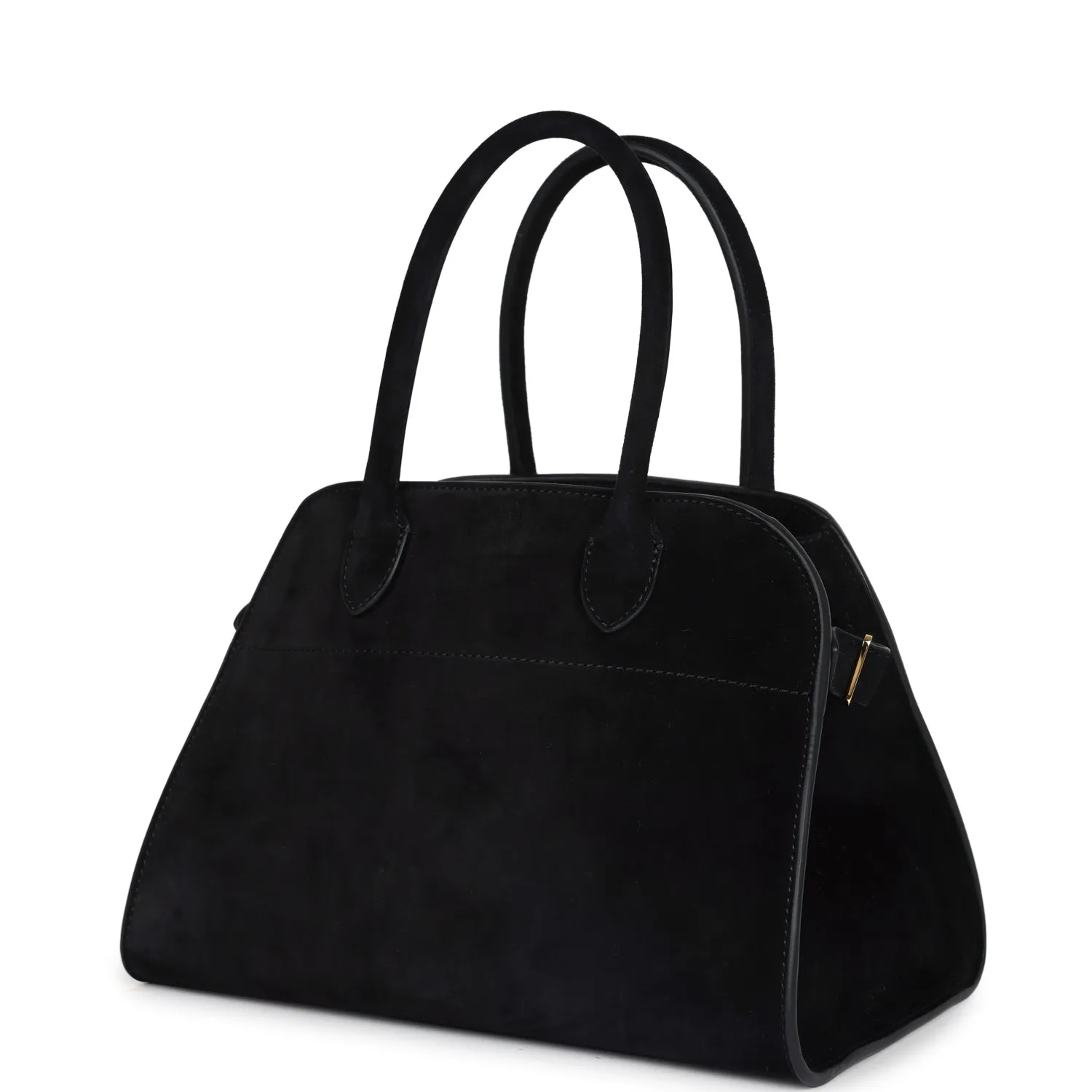 The Row Soft Margaux 10 Bag Black Suede Gold Hardware