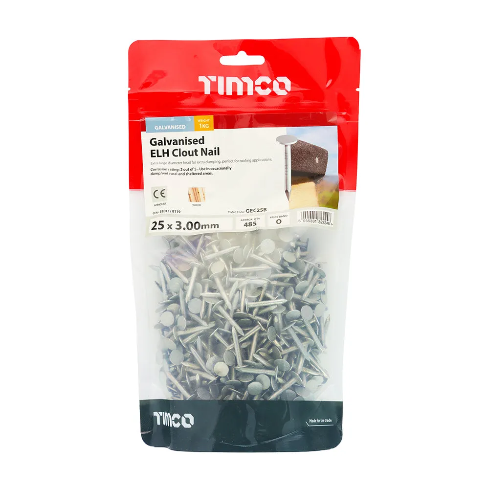 TIMco Galvanised Extra Large Head Clout Nails 25mm