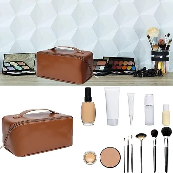 Toiletry Bag for Women Makeup Pouch Waterproof Shower Wash Bag Cosmetic Organizer Case Travel Kit Pack with Hook (Cross Bag Brown)