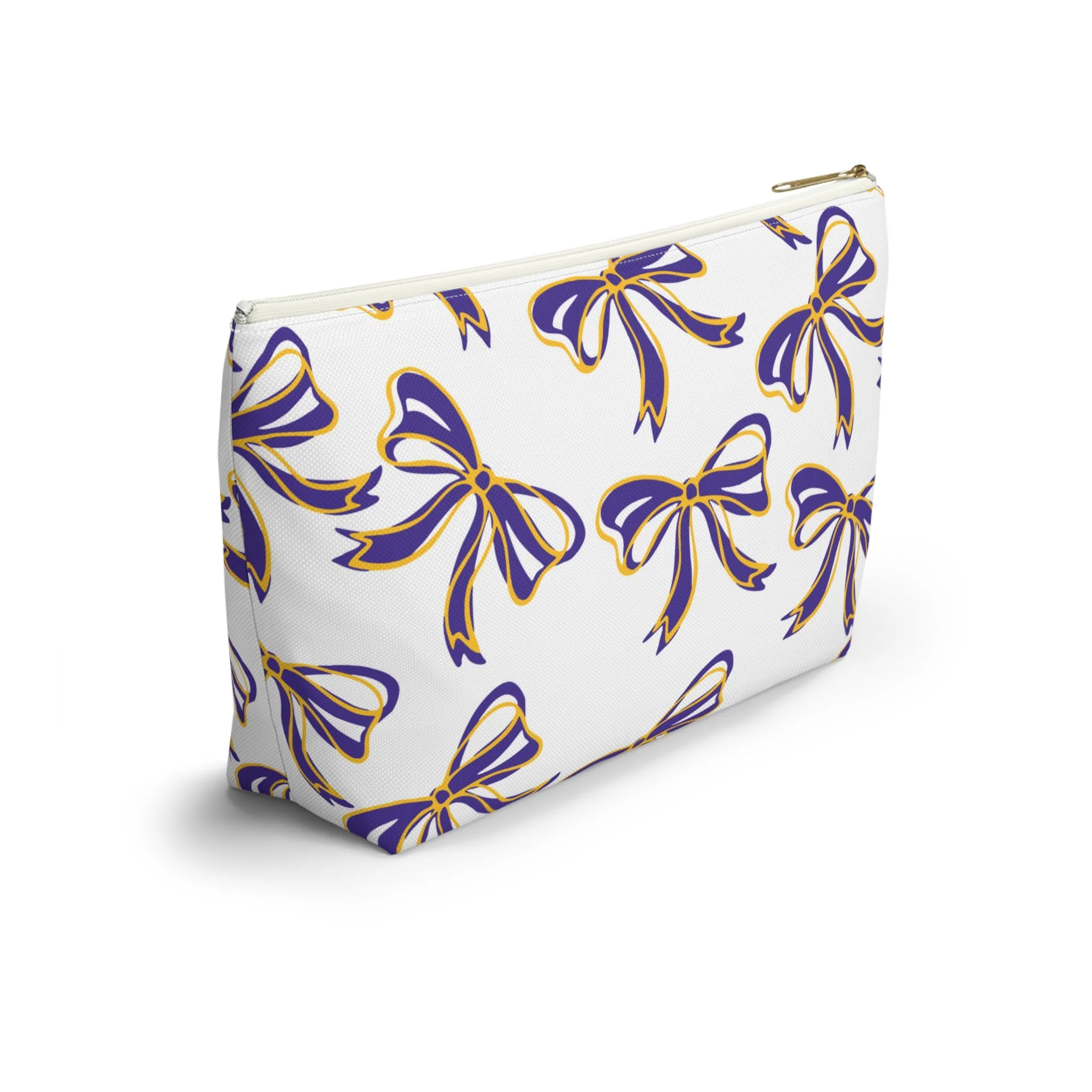 Trendy Bow Makeup Bag - Graduation Gift, Bed Party Gift, Acceptance Gift, College Gift, LSU, LSU Tigers, Purple and Gold