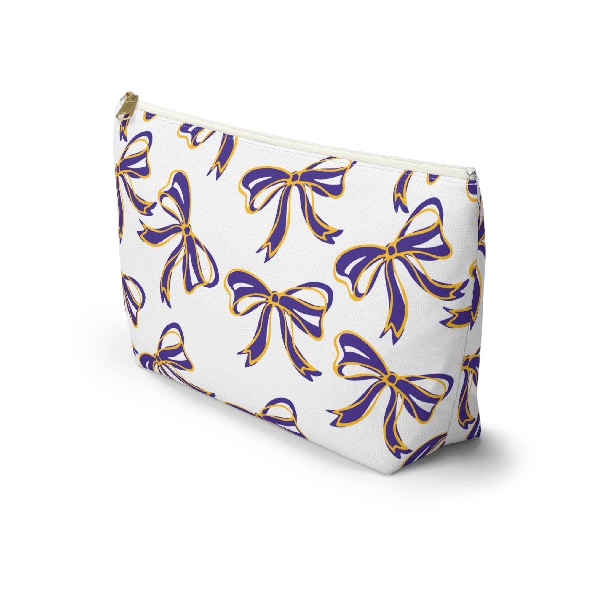 Trendy Bow Makeup Bag - Graduation Gift, Bed Party Gift, Acceptance Gift, College Gift, LSU, LSU Tigers, Purple and Gold