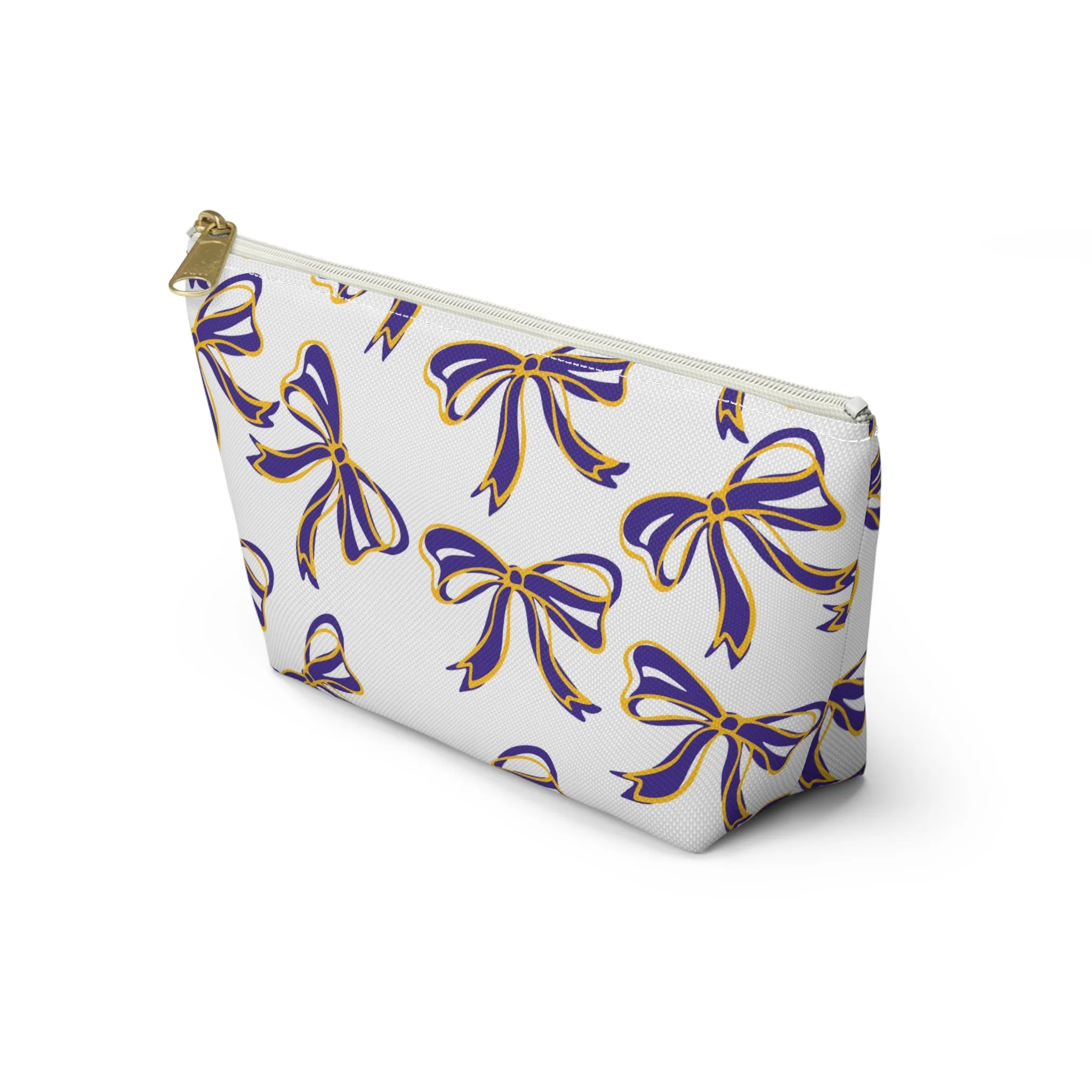 Trendy Bow Makeup Bag - Graduation Gift, Bed Party Gift, Acceptance Gift, College Gift, LSU, LSU Tigers, Purple and Gold