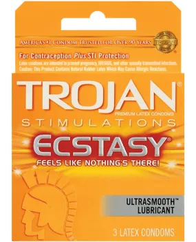 Trojan Ultra Ribbed Ecstasy Condoms - Box Of 3