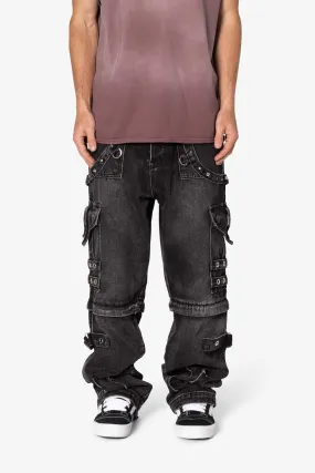 Ultra Baggy Studded Cargo Denim - Washed Black