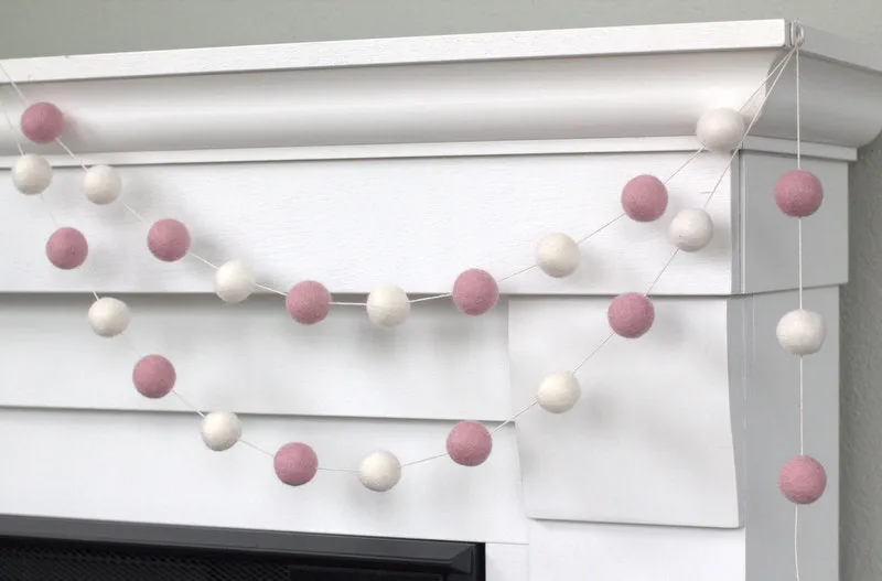 Valentine's Day Felt Ball Garland- Baby Pink & White