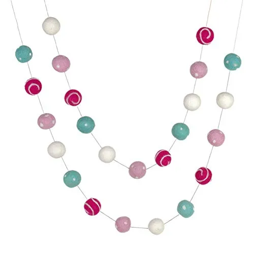 Valentine's Day Felt Ball Garland- Pink, Turquoise- Swirls & Dots