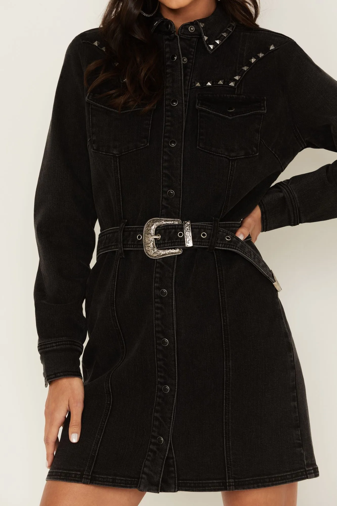 Western Denim Belt Dress