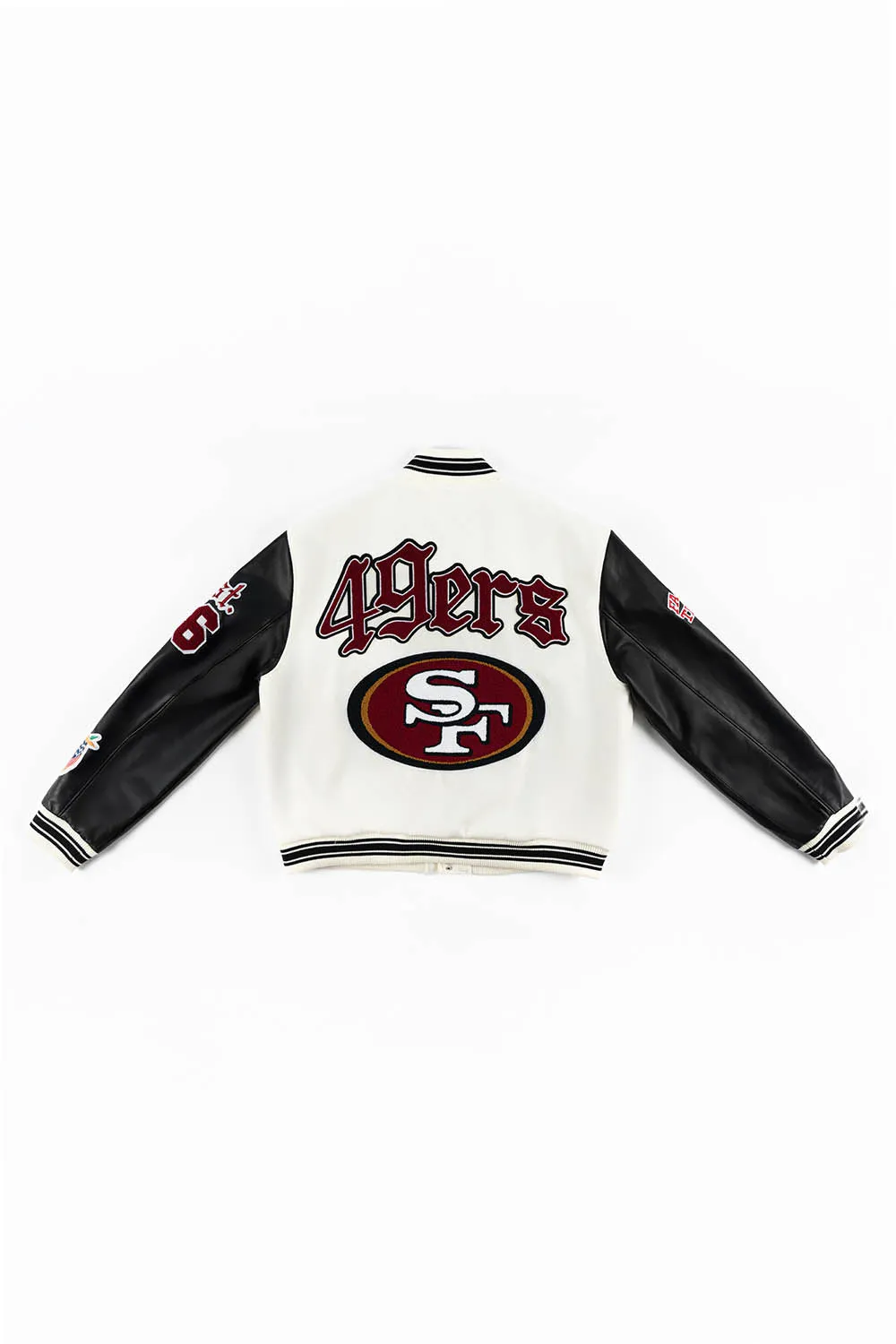 WHITE & BLACK : WOOL & LEATHER VARSITY JACKET-49ers