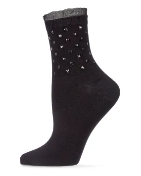 Women's Punk Rock Studded Bamboo Blend Fashion Crew Sock