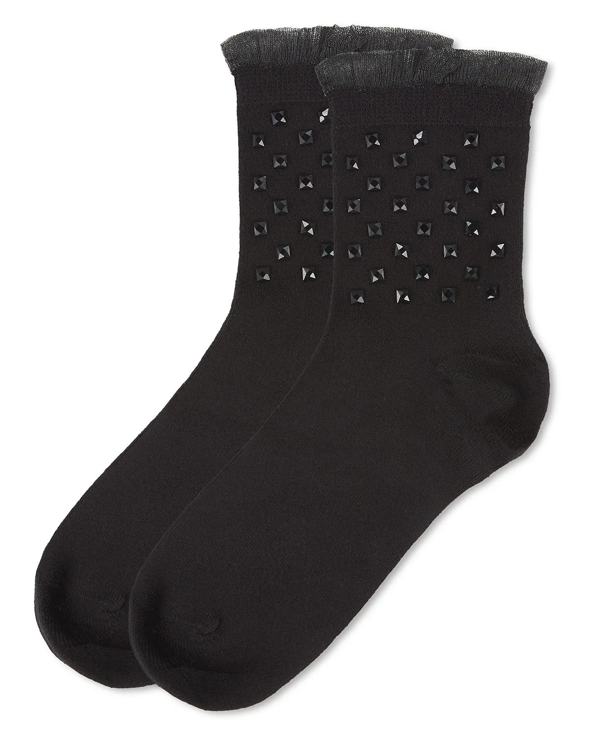 Women's Punk Rock Studded Bamboo Blend Fashion Crew Sock