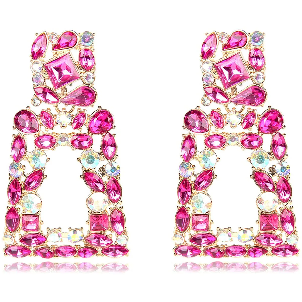 Women's Rhinestone Rectangle Drop Earrings