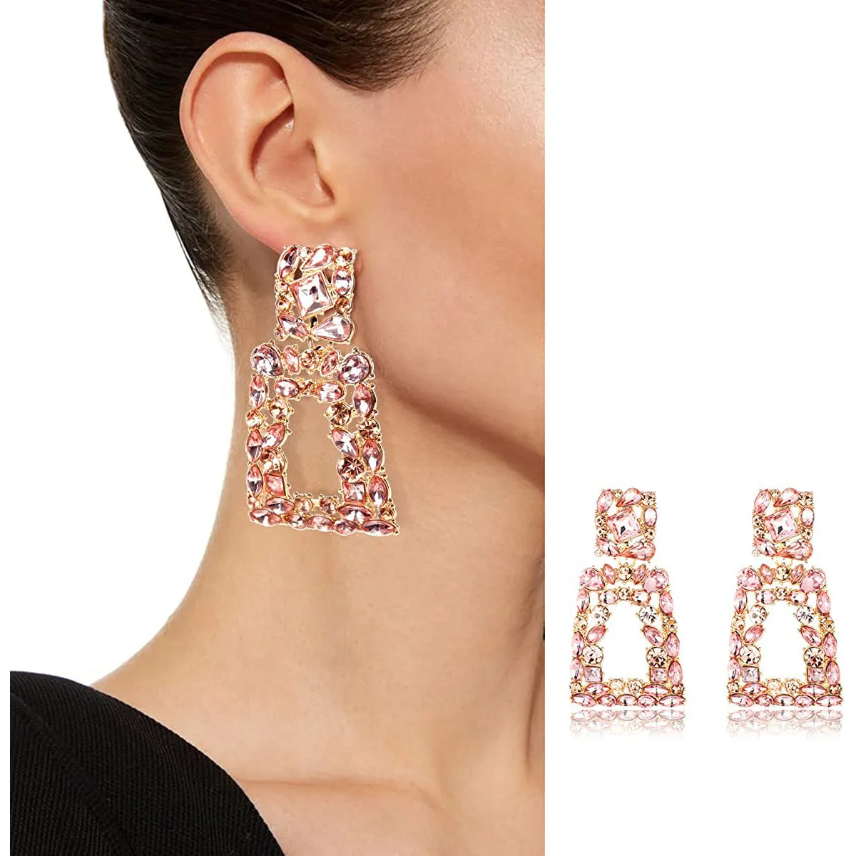 Women's Rhinestone Rectangle Drop Earrings