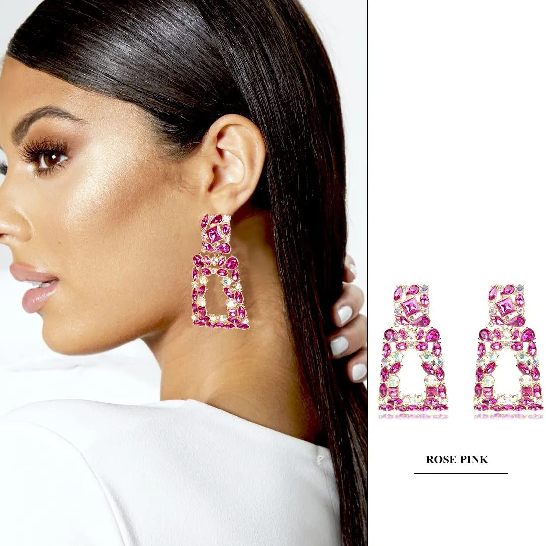 Women's Rhinestone Rectangle Drop Earrings