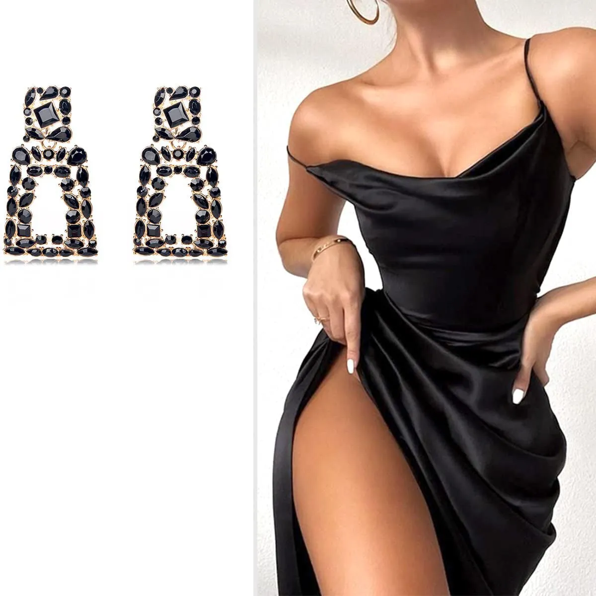 Women's Rhinestone Rectangle Drop Earrings