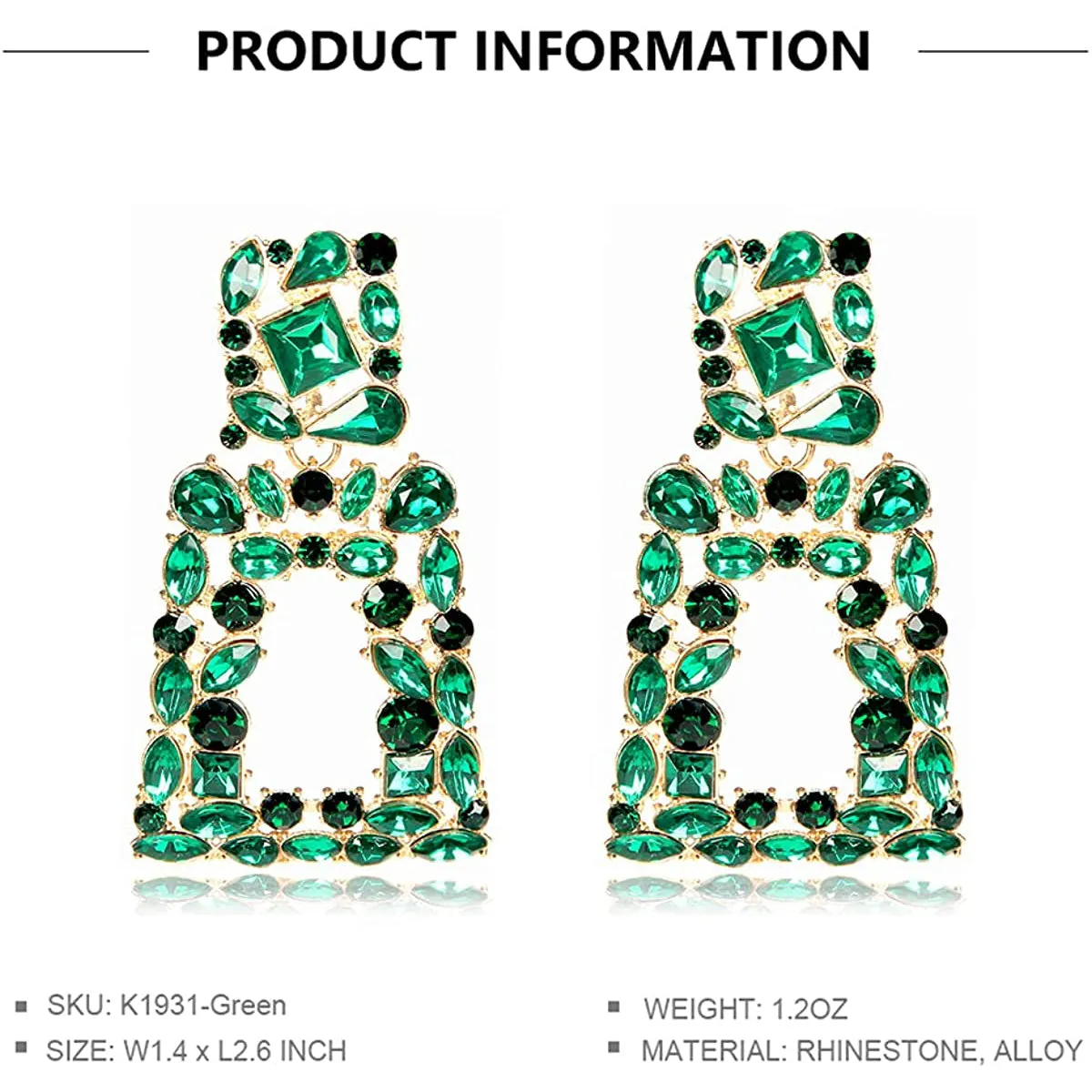 Women's Rhinestone Rectangle Drop Earrings