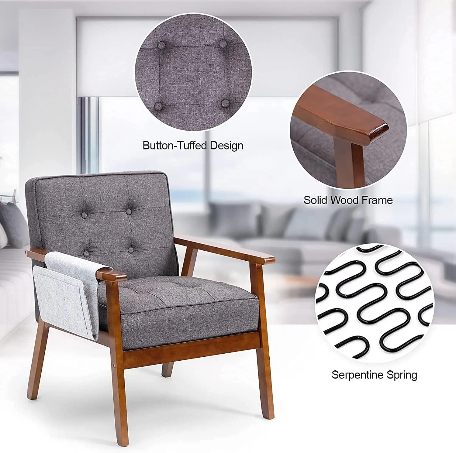 Wood Accent Chair Mid-Century Modern Chair Armrest Lounge Chairs Furniture for Living Waiting Room Bedroom