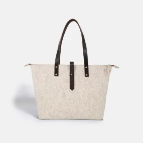 Wool Felt Tote Bag with Zip - Beige