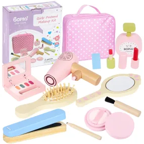 YIWA 12pcs Wooden Makeup Kit Toy Toddler Pretend Beauty Salon Set