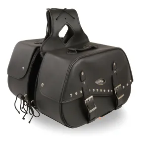 Zip-Off Two Buckle Extended Lid Studded PVC Throw Over Saddle Bag  (19X12X7X20)